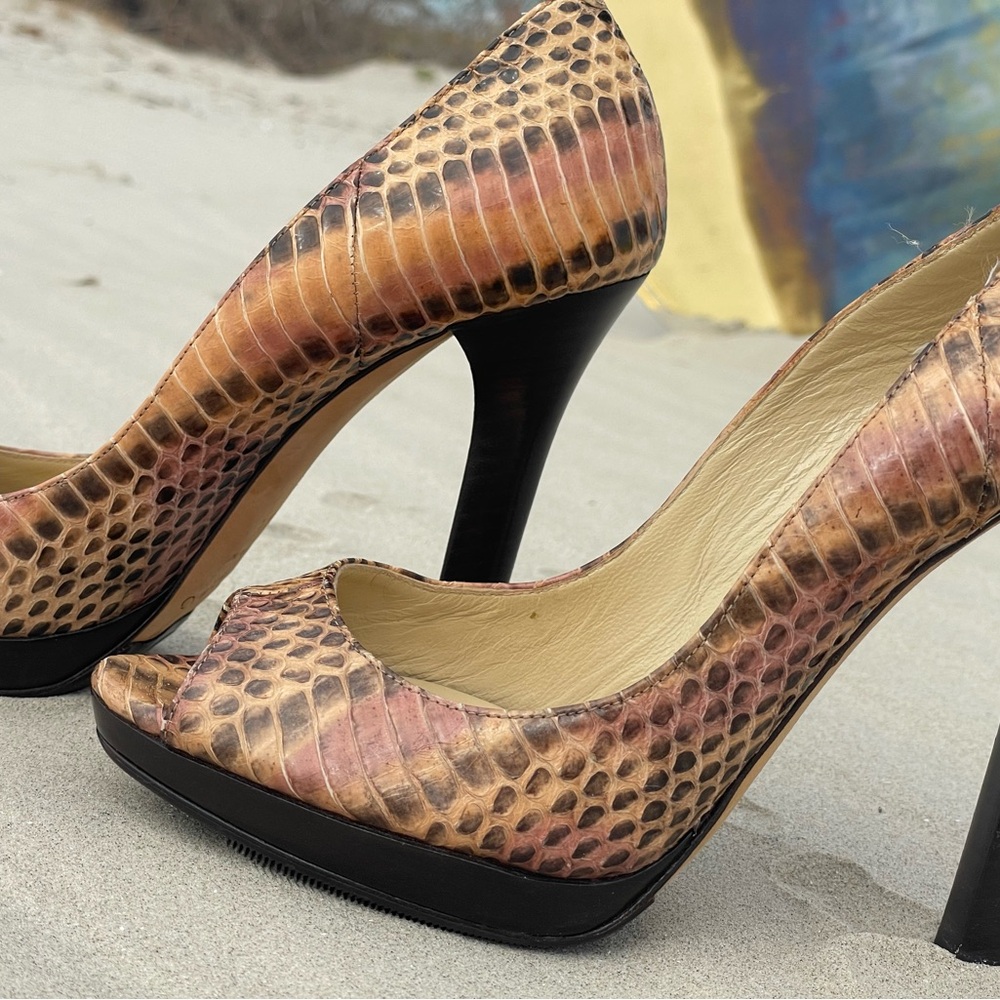 Auth. Jimmy Choo Two Tone Python Leather Proud Pe… - image 4